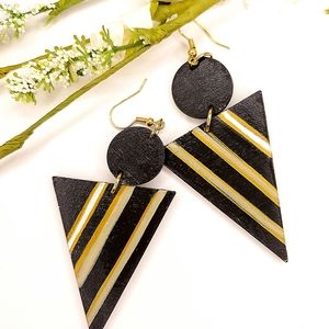 Black Statement Earrings, Handpainted Wooden,New,2.5 inch dangle, one of a …